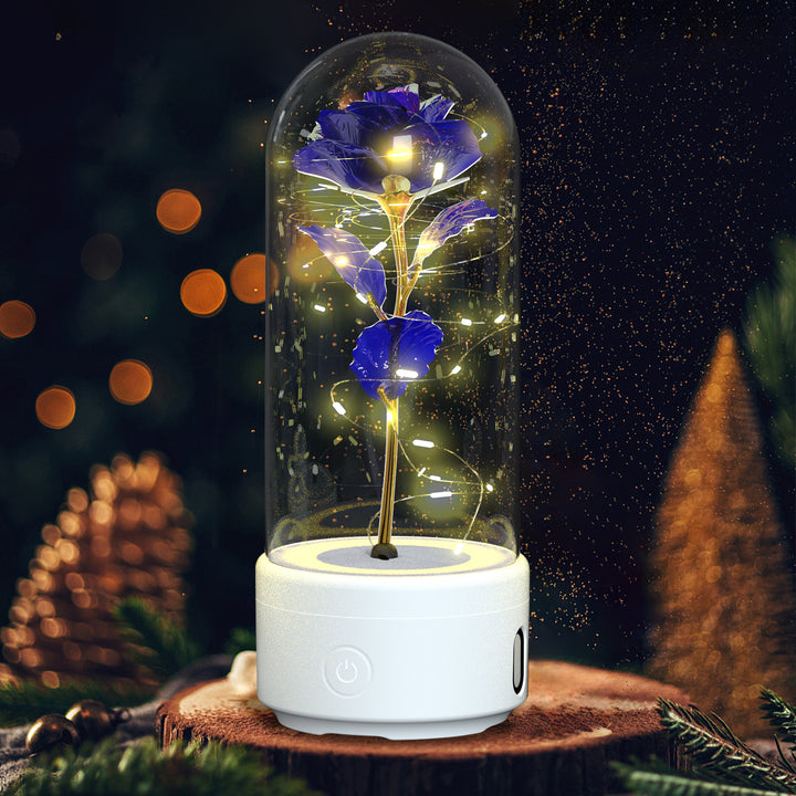 Creative 2 In 1 Rose Flowers LED Light And Bluetooth Speaker Gift Rose Luminous Night Light Ornament In Glass Cover