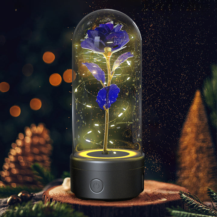 Creative 2 In 1 Rose Flowers LED Light And Bluetooth Speaker Gift Rose Luminous Night Light Ornament In Glass Cover