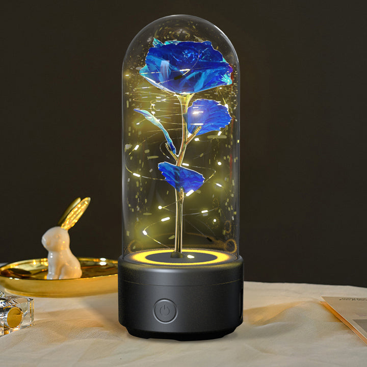 Creative 2 In 1 Rose Flowers LED Light And Bluetooth Speaker Gift Rose Luminous Night Light Ornament In Glass Cover