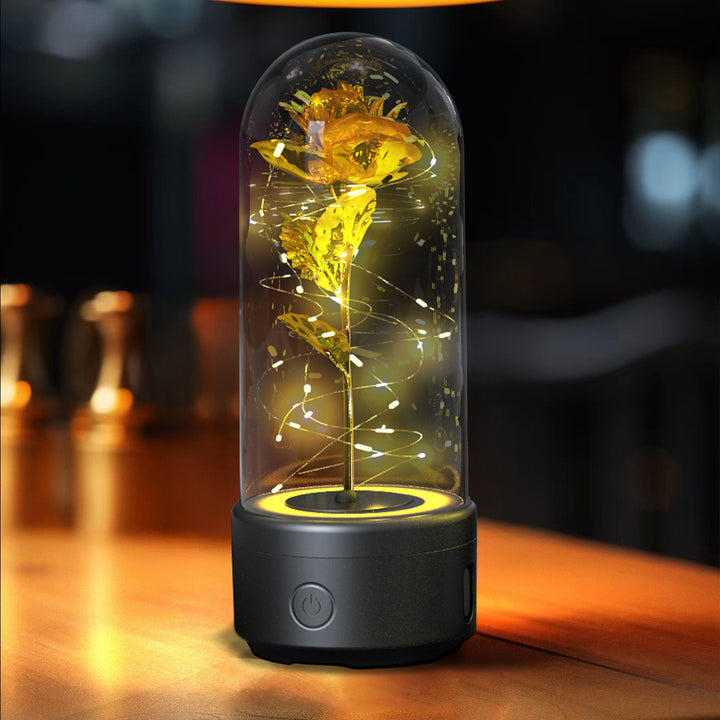 Creative 2 In 1 Rose Flowers LED Light And Bluetooth Speaker Gift Rose Luminous Night Light Ornament In Glass Cover