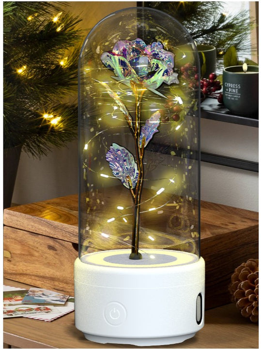 Creative 2 In 1 Rose Flowers LED Light And Bluetooth Speaker Gift Rose Luminous Night Light Ornament In Glass Cover