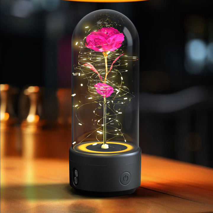 Creative 2 In 1 Rose Flowers LED Light And Bluetooth Speaker Gift Rose Luminous Night Light Ornament In Glass Cover