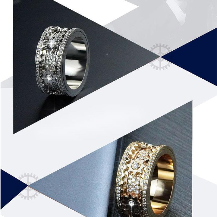 Inlaid stone inlaid with gypsophila diamond gear rotating men and women vibrato the same ring