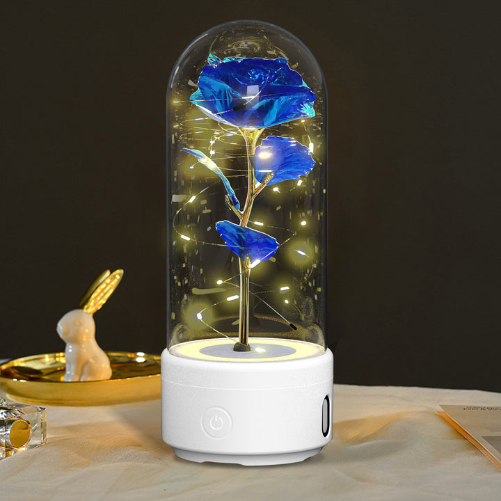 Creative 2 In 1 Rose Flowers LED Light And Bluetooth Speaker Gift Rose Luminous Night Light Ornament In Glass Cover