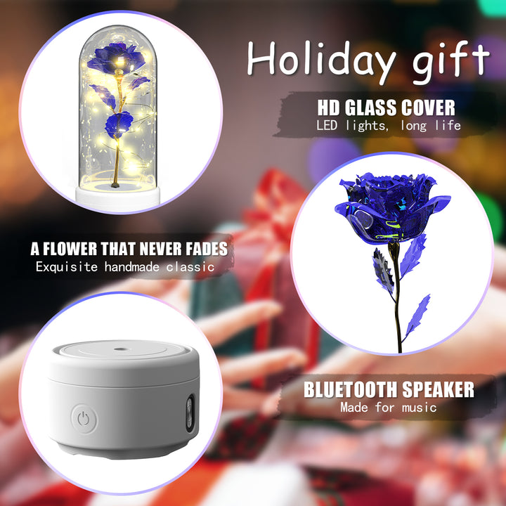 Creative 2 In 1 Rose Flowers LED Light And Bluetooth Speaker Gift Rose Luminous Night Light Ornament In Glass Cover