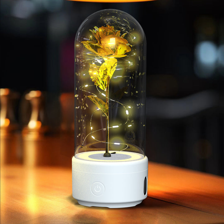 Creative 2 In 1 Rose Flowers LED Light And Bluetooth Speaker Gift Rose Luminous Night Light Ornament In Glass Cover