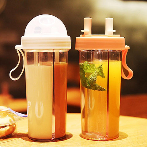 Drinking Cup Double Straw Water Bottle